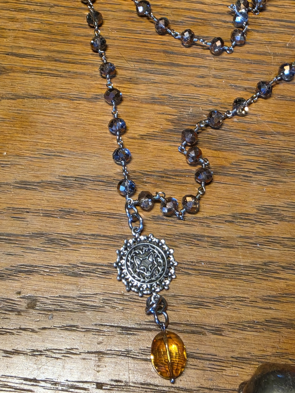 Silver-Tone Adjustable Layers Beaded Necklace Drop Pendant, Magnetic Clasps